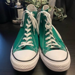 Barley worn green hightop converse